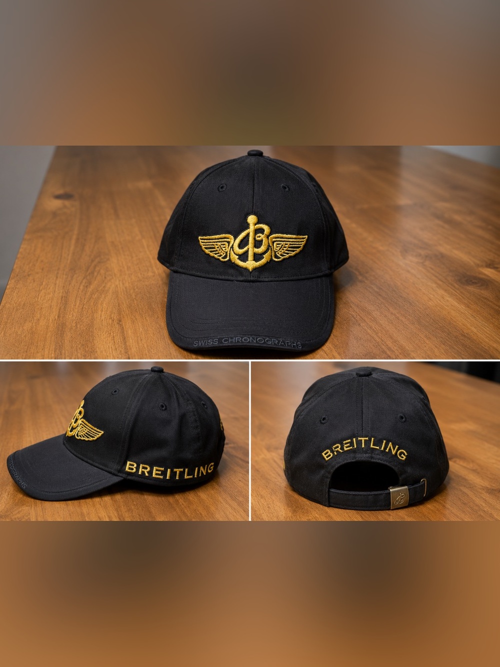 Breitling Black Cap with Gold Winged Anchor Logo
